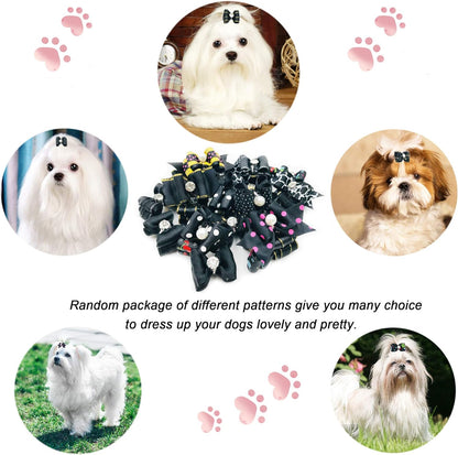 20Pcs Small Dog Hair Bows with Rubber Bands Puppies Doggies Cats Topknot Bowknot Matching Hair Grooming Accessories for Boy Girl Pomeranian Yorkie Poodle Maltese Shih Tzu Groomer