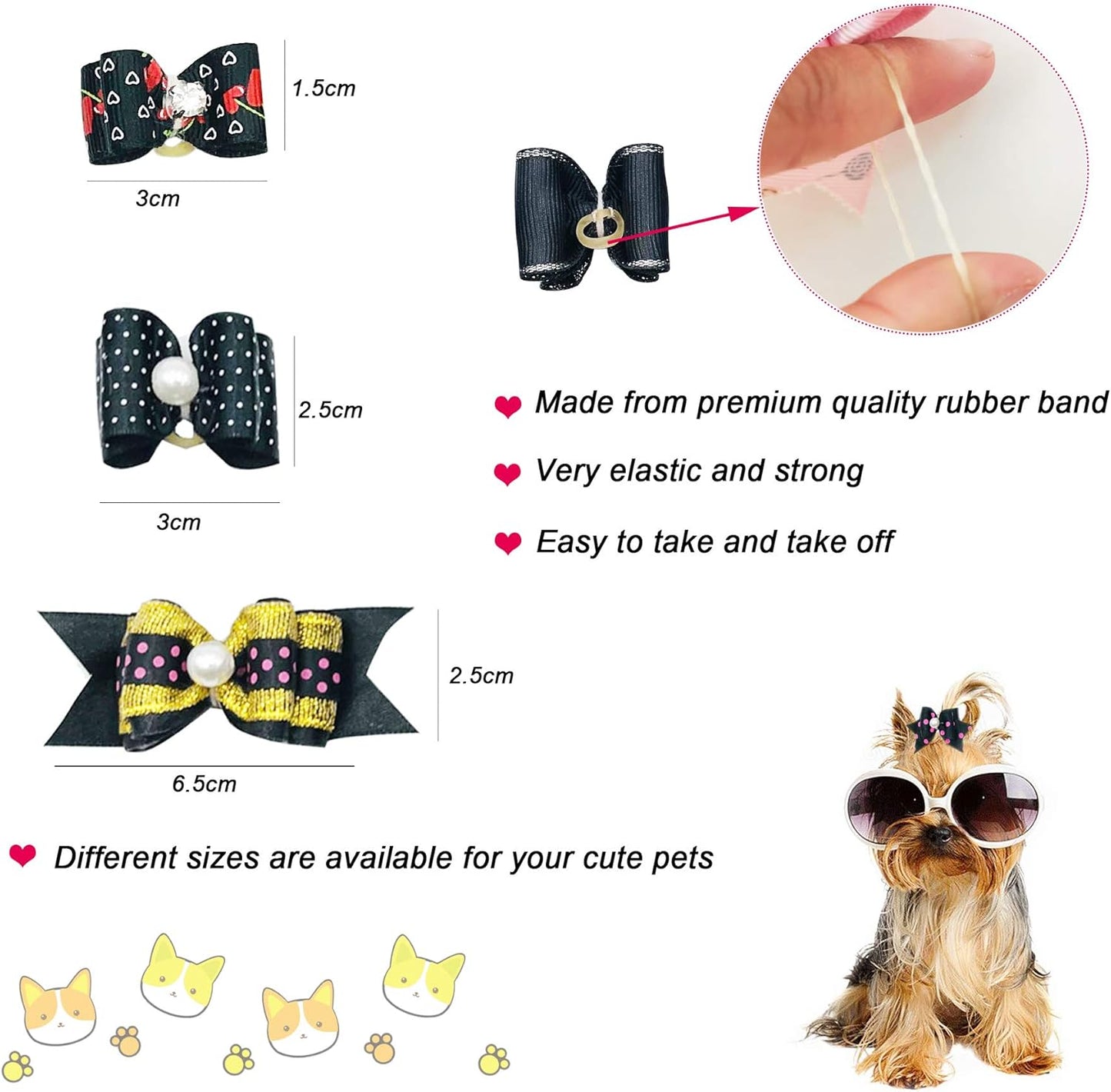 20Pcs Small Dog Hair Bows with Rubber Bands Puppies Doggies Cats Topknot Bowknot Matching Hair Grooming Accessories for Boy Girl Pomeranian Yorkie Poodle Maltese Shih Tzu Groomer