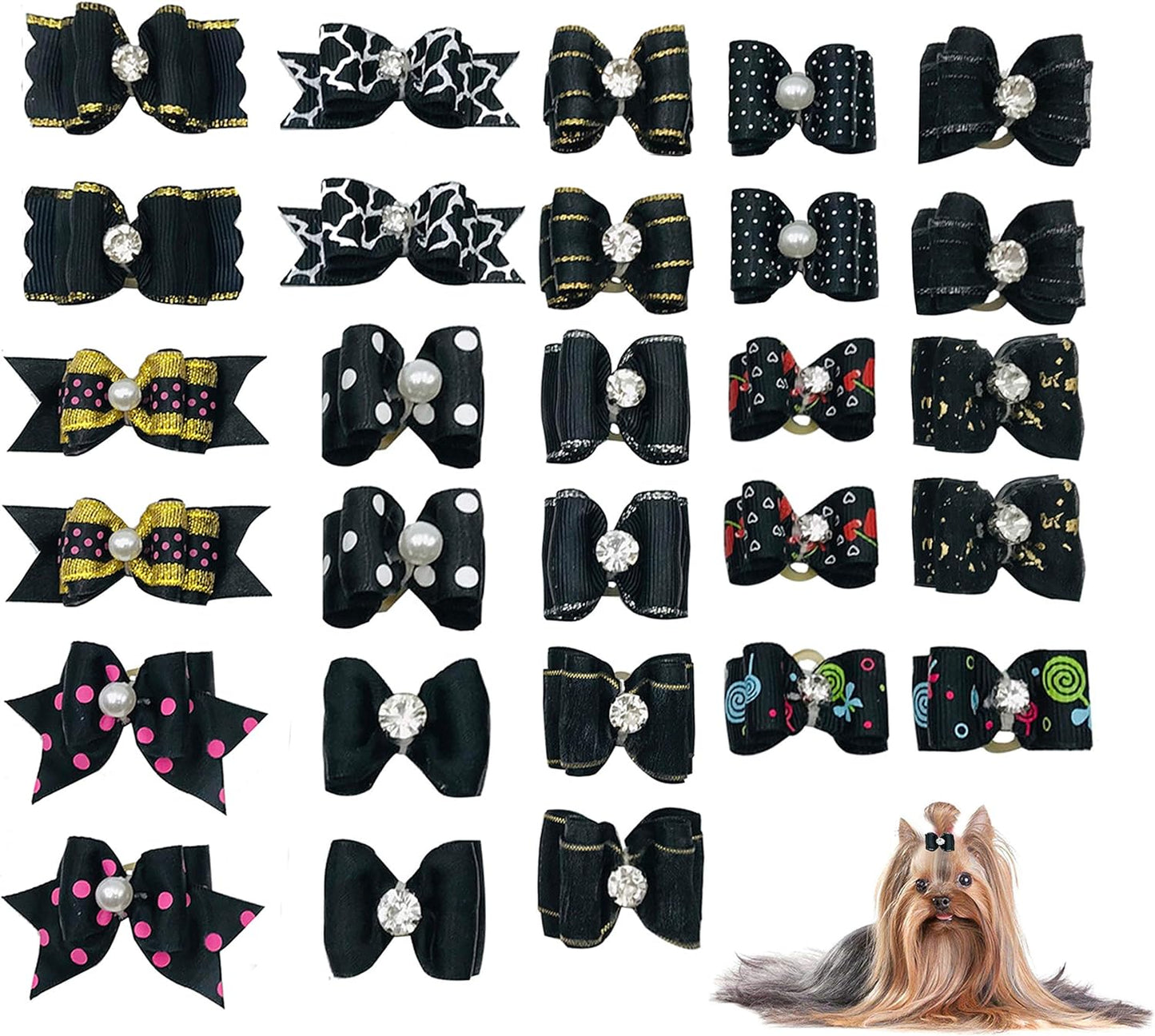 20Pcs Small Dog Hair Bows with Rubber Bands Puppies Doggies Cats Topknot Bowknot Matching Hair Grooming Accessories for Boy Girl Pomeranian Yorkie Poodle Maltese Shih Tzu Groomer