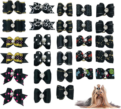 20Pcs Small Dog Hair Bows with Rubber Bands Puppies Doggies Cats Topknot Bowknot Matching Hair Grooming Accessories for Boy Girl Pomeranian Yorkie Poodle Maltese Shih Tzu Groomer